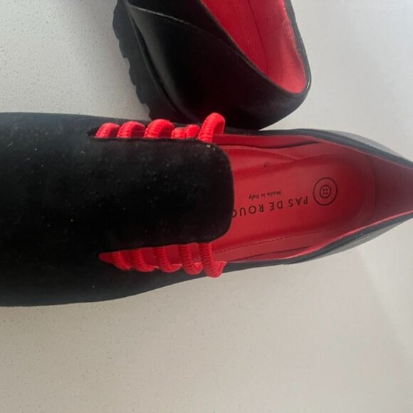 Pas De Rouge Black Suede Loafers W Size 41 With Red Banding & Lug Sole Italy - Picture 3 of 7